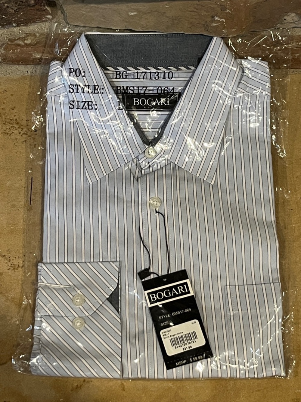 Bogari 100% Cotton Light Blue Stripe Dress Shirt